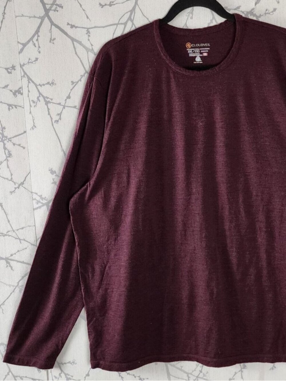 Cloudveil Maroon 100% Merino Wool Crewneck Long Sleeve Baselayer